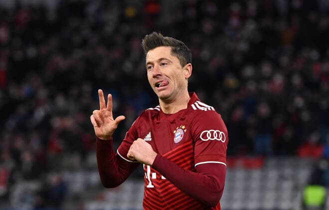 Fussball, Herren, Saison 2021 2022, Champions League (Achtelfinale, Rückspiel), FC Bayern München - RB Salzburg, Robert Lewandowski (FC Bayern München), Jubel nach Tor zum 3:0, 08.03. 2022, Copyright: xMatthiasxKochx