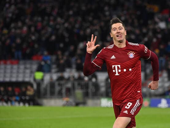 Fussball, Herren, Saison 2021 2022, Champions League (Achtelfinale, Rückspiel), FC Bayern München - RB Salzburg (7:1), Robert Lewandowski (Bayern München), Jubel nach Tor zum 3:0, 08.03. 2022, Copyright: xMatthiasxKochx