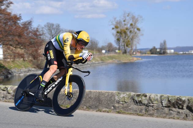 Australian Rohan Dennis of Jumbo-Visma pictured in action during pictured in action during the fourth stage of 80th edition of the Paris-Nice cycling race, an individual time trial, from Domerat to Montlucon (13,4km), Wednesday 09 March 2022. DAVIDxSTOCKMAN  x19724671x