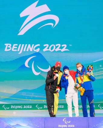 Paralympic Games Beijing 2022 09.3.2022 Day (5) ZHANGIJAKOU, PEOPLES REPUBLIC OF CHINA - MARCH 09: Image of the Paralympic Games Beijing 2022 during the medal ceremonies at Zhangijakou Medals Plaza of Zhangijakou on 20.8.2021 in Hebei Peoples Republic of China. MAIER, Marco (GER), local club: SV Kirchzarten (BAD), date of birth: 20.12.1999 place of birth: Oberstdorf, paralympic classification: LW8 standing on the podest for his silver medal. Oliver Kremer DBS Copyright: xBEAUTIFULxSPORTS OliverxKremerx