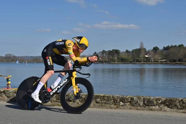 Belgian Nathan Van Hooydonck of Jumbo-Visma pictured in action during the fourth stage of 80th edition of the Paris-Nice cycling race, an individual time trial, from Domerat to Montlucon (13,4km), Wednesday 09 March 2022. DAVIDxSTOCKMAN  x19725153x
