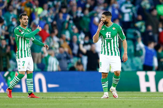 ESP: Real Betis-Eintracht Frankfurt. UEFA Europa League Nabil Fekir of Real Betis celebrates his goal during the UEFA Europa League match, round of 16 between Real Betis and Eintracht Frankfurt played at Benito Villamarin Stadium on March 09, 2022 in Sevilla, Spain. (Antonio Pozo PRESSINPHOTO) kpng Copyright: xAntonioxPozox xPRESSINPHOTOx AP_090322_08