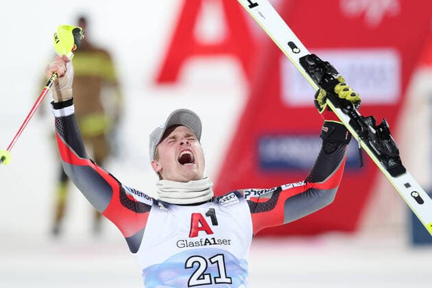 Bilder des Jahres 2022, Sport 03 März Sport Themen der Woche KW10 ALPINE SKIING - FIS WC Flachau FLACHAU,AUSTRIA,09.MAR.22 - FIS World Cup, night slalom, men. Image shows the rejoicing of Atle Lie McGrath (NOR).  GEPAxpictures xDavidxGeieregger