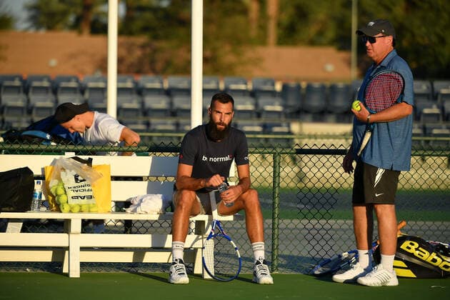 Benoit Paire and his new coach TENNIS : BNP Paribas Open 2022 - 10 03 2023 AntoineCouvercelle Panoramic 