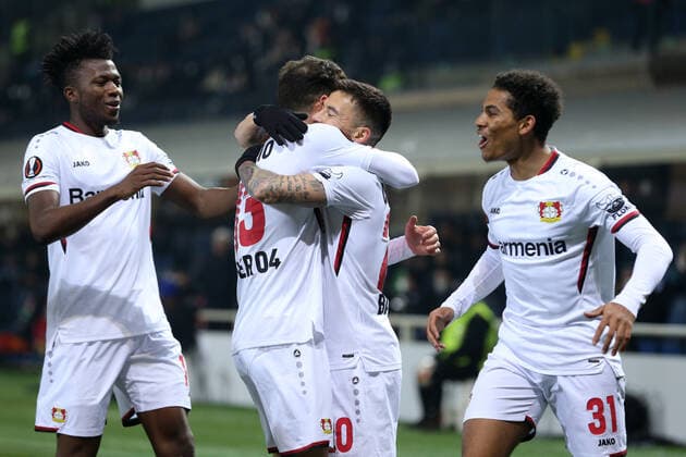 Charles Aranguiz (Bayer 04 Leverkusen) celebrates after scoring his side s first goal of the match during Atalanta BC vs Bayer Leverkusen, football Europa League match in Bergamo, Italy, March 10 2022  Copyright: xFrancescoxScaccianocex xipa-agenx xx 0