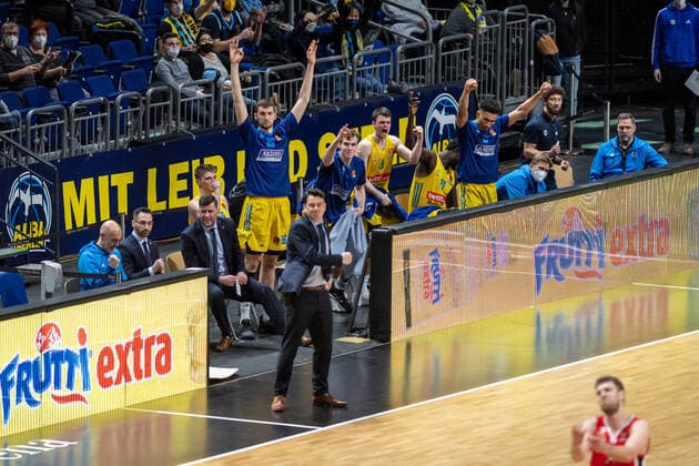 Basketball Berlin 10.03.2022 Saison 2021 2022 Euroleague Regular Season Alba Berlin - Olympiakos Piräus Jubel Alba
