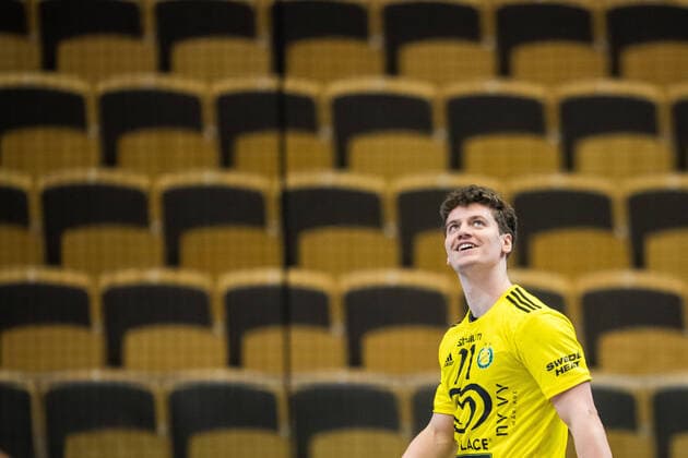 220310 Sävehofs Elias Ellefsen Ã Skipagotu under handbollsmatchen i Handbollsligan mellan Sävehof och Skövde den 10 mars 2022 i Partille. Copyright: MATHIASxBERGELD BB220310MB086