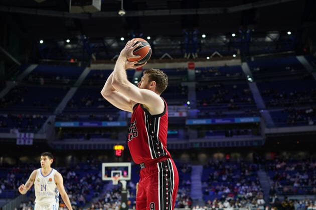 Mandatory Credit: Photo by Simone Lucarelli LiveMedia Shutterstock (12844111e) Nicolo Melli (AX Armani Exchange Milan) shooting Basketball Euroleague Championship Real Madrid Baloncesto vs A X Armani Exchange Milano, Palacio de Deportes, Madrid, Spain - 10 Mar 2022 Basketball Euroleague Championship Real Madrid Baloncesto vs A X Armani Exchange Milano, Palacio de Deportes, Madrid, Spain - 10 Mar 2022  Copyright: xSimonexLucarelli LiveMedia Shutterstockx 12844111e