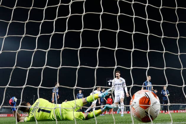Charles Aranguiz (Bayer 04 Leverkusen) scores his side s first goal of the match during Atalanta BC vs Bayer Leverkusen, football Europa League match in Bergamo, Italy, March 10 2022  Copyright: xFrancescoxScaccianocex xipa-agenx xx 0