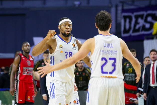 10th March 2022; Wizink Center; Madrid, Spain; Turkish Airlines Euroleague Basketball; Spain, Real Madrid vs AX Armani Exchange Milan; Sergio Llull and Guerschon Yabusele (Madrid) Madrid Spain Basketball Copyright: xAlbaxPachecox xAgenciaxLOFx