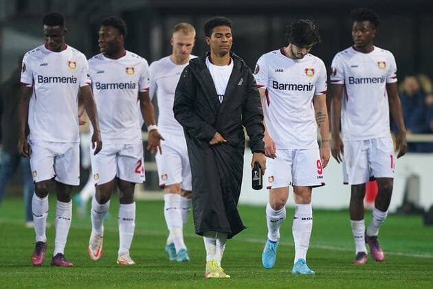 Photo Spada LaPresse March 10, 2022 - Bergamo ,Italy Soccer Atalanta vs Bayer Leverkusen - Europa League 2021 2022 In the photo : players ( Bayer Leverkusen ) end of the match  Copyright: xSpada LaPressex