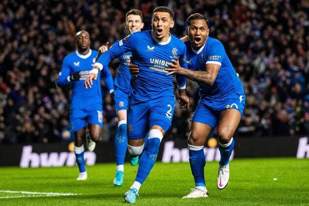 Mandatory Credit: Photo by Kirk O Rourke Rangers FC Shutterstock (12843268fv) Rangers captain James Tavernier celebrates his goal during the Europa League match at Ibrox Stadium, Glasgow. Rangers v Red Star Belgrade, Europa League, Round of 16, First Leg, Football, Ibrox Stadium, Glasgow, UK - 10 Mar 2022 EDITORIAL USE ONLY No use with unauthorised audio, video, data, fixture lists, club league logos or live services. Online in-match use limited to 120 images, no video emulation. No use in betting, games or single club league player publications. Rangers v Red Star Belgrade, Europa League, Round of 16, First Leg, Football, Ibrox Stadium, Glasgow, UK - 10 Mar 2022 EDITORIAL USE ONLY No use with unauthorised audio, video, data, fixture lists, club league logos or live services. Online in-match use limited to 120 images, no video emulation. No use in betting, games or single club league player publications. Copyright: xKirkxO Rourke RangersxFC Shutterstockx 12843268fv