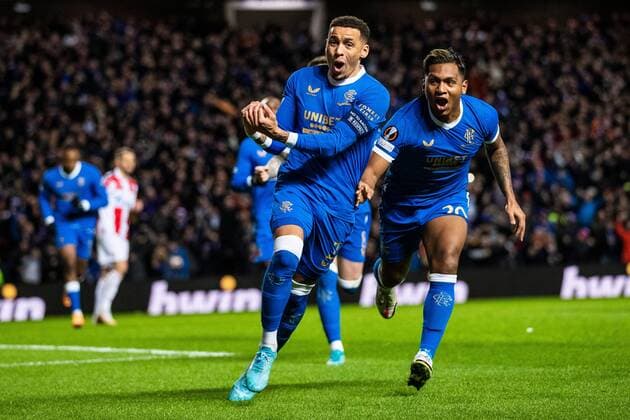Mandatory Credit: Photo by Kirk O Rourke Rangers FC Shutterstock (12843268fy) Rangers captain James Tavernier celebrates his goal during the Europa League match at Ibrox Stadium, Glasgow. Rangers v Red Star Belgrade, Europa League, Round of 16, First Leg, Football, Ibrox Stadium, Glasgow, UK - 10 Mar 2022 EDITORIAL USE ONLY No use with unauthorised audio, video, data, fixture lists, club league logos or live services. Online in-match use limited to 120 images, no video emulation. No use in betting, games or single club league player publications. Rangers v Red Star Belgrade, Europa League, Round of 16, First Leg, Football, Ibrox Stadium, Glasgow, UK - 10 Mar 2022 EDITORIAL USE ONLY No use with unauthorised audio, video, data, fixture lists, club league logos or live services. Online in-match use limited to 120 images, no video emulation. No use in betting, games or single club league player publications. Copyright: xKirkxO Rourke RangersxFC Shutterstockx 12843268fy