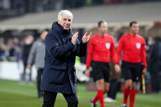 BERGAMO, ITALY - MARCH 10: Gian Piero Gasperini head coach for Atalanta B.C. during the Europa League football match between Atalanta and Leverkusen at Gewiss Stadium on March 10, 2022 in Bergamo, Italy. (Photo by Stefano Nicoli Speed Media Icon Sportswire) SOCCER: MAR 10 Europa League - Leverkusen at Atalanta Icon220310082