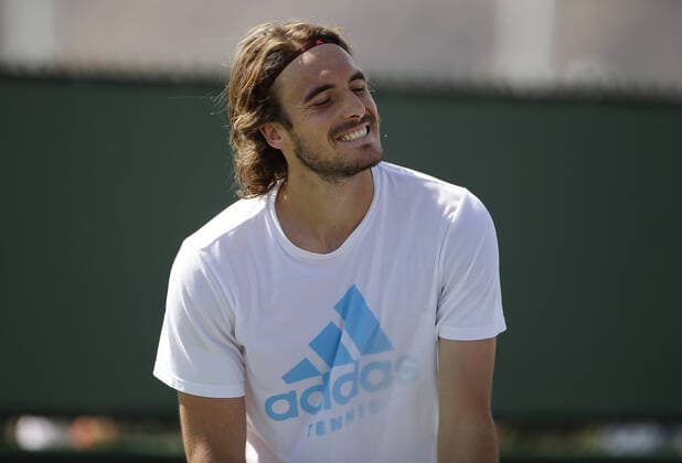 Mandatory Credit: Photo by Ella Ling Shutterstock (12842975dl) Stefanos Tsitsipas of Greece in action during practice BNP Paribas Open, Tennis, Day 2, Indian Wells Tennis Garden, California, USA - 10 Mar 2022 BNP Paribas Open, Tennis, Day 2, Indian Wells Tennis Garden, California, USA - 10 Mar 2022 Copyright: xEllaxLing Shutterstockx 12842975dl