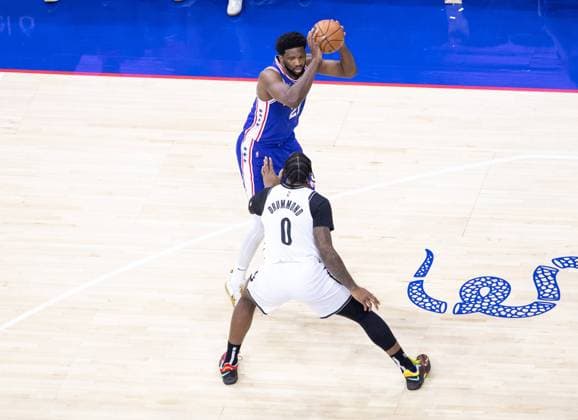 Philadelphia, Pennsylvania, United States of America, March 10th 2022: Joel Embiid (76ers 21) in action during the National Basketball Association game between the Philadelphia 76ers and Brooklyn Nets at Wells Fargo Center in Philadelphia, PA (NO COMMERCIAL USAGE) Georgia Soares SPP National Basketball Association - Philadelphia 76ers v Brooklyn Nets - Wells Fargo Center 