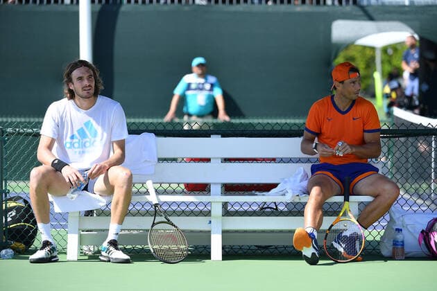 Sport Bilder des Tages Rafael Nadal (Esp) and Stefanos Tsitsipas (Gre) TENNIS : BNP Paribas Open 2022 - 10 03 2023 AntoineCouvercelle Panoramic 