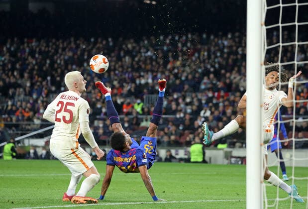 FC Barcelona, Barca v Galatasaray: Round of 16 Leg One - UEFA Europa League Pierre-Emerick Aubameyang during the match between FC Barcelona and Galatasaray SK, corresponding to the first leg of the round of 16 of the UEFA Europa League, played at the Camp Nou Stadium, in Barcelona, on 10th March 2022. Barcelona Spain  Copyright: xUrbanandsportx originalFilename:urbanandsport-fcbarcel220310_npi9r.jpg