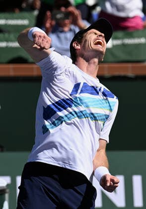INDIAN WELLS, CA - MARCH 11: Andy Murray of Great Britain reacts after defeating Taro Daniel of Japan in three sets and getting his 700th carrier win during a tennis match at the BNP Paribas Open played on March 11, 2022 at the Indian Wells Tennis Garden in Indian Wells, CA. (Photo by John Cordes Icon Sportswire) TENNIS: MAR 11 BNP Paribas Open Icon506220311005