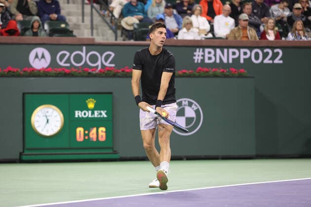 INDIAN WELLS, CA - MARCH 11: Thanasi Kokkinakis (AUS) serves during the BNP Paribas Open on March 11, 2022 at Indian Wells Tennis Garden in Indian Wells, CA. (Photo by George Walker Icon Sportswire) TENNIS: MAR 11 BNP Paribas Open Icon220311070