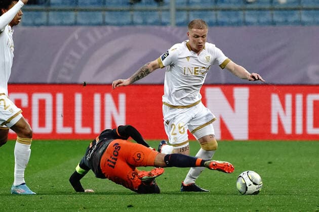 Teji Savanier (Montpellier FC) - Melvin Bard (OGC Nice) FOOTBALL : Montpellier vs OGC Nice - Ligue 1 Uber Eats - Montpellier - 12 03 2022 NorbertScanella Panoramic 