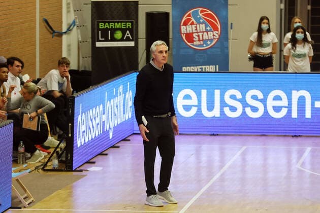 Rheinstars vs. Eintracht Stahnsdorf Rheinstars Köln vs. Eintracht Stahnsdorf, Basketball, BARMER 2. Basketball Bundesliga ProB, Trainer Stephan Baeck (Rheinstars) , 12.03.2022,