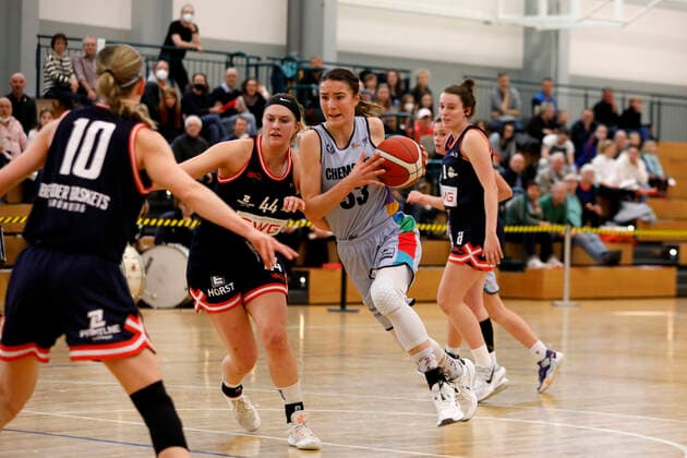 12.03.2022, 2. Toyota Damen Basketball Bundesliga Nord, DBBL, Saison 2021 2022, Damen, Chemcats Chemnitz - Bender Baskets Grünberg Tereza KracikovÃ , ChemCats Chemnitz, Olivia Katherine Nash, Bender Baskets Grünberg Chemnitz Sporthalle am Schlossteich Sachsen Germany