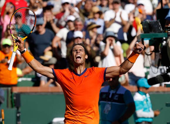 Sport Themen der Woche KW10 Sport Bilder des Tages March 12, 2022 Rafael Nadal of Spain celebrates after defeating Sebastian Korda during the 2022 BNP Paribas Open at Indian Wells Tennis Garden in Indian Wells, California. Mandatory Photo Credit: CSM. Indian Wells United States of America - ZUMAc04_ 20220312_zaf_c04_176 Copyright: xCharlesxBausx
