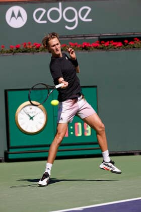 March 12, 2022 Sebastian Korda returns a shot against Rafael Nadal of Spain during the 2022 BNP Paribas Open at Indian Wells Tennis Garden in Indian Wells, California. Mandatory Photo Credit: CSM. Indian Wells United States of America - ZUMAc04_ 20220312_zaf_c04_205 Copyright: xCharlesxBausx