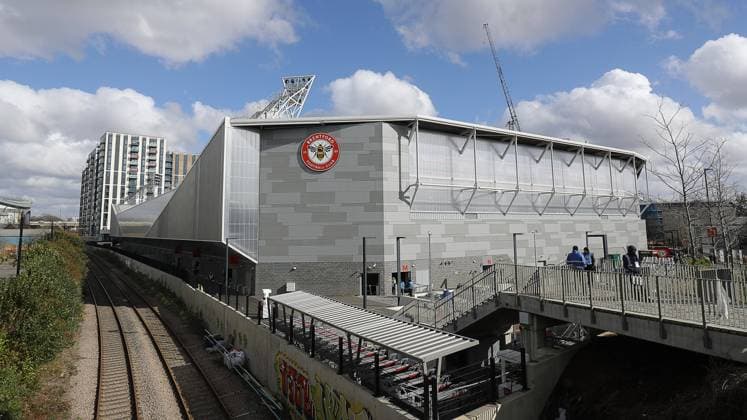 London, England, 12th March 2022. A general view of the stadium ahead of the Premier League match at Brentford Community Stadium, London. Picture credit should read: Paul Terry Sportimage EDITORIAL USE ONLY. No use with unauthorised audio, video, data, fixture lists, club league logos or live services. Online in-match use limited to 120 images, no video emulation. No use in betting, games or single club league player publications. SPI-1583-0087