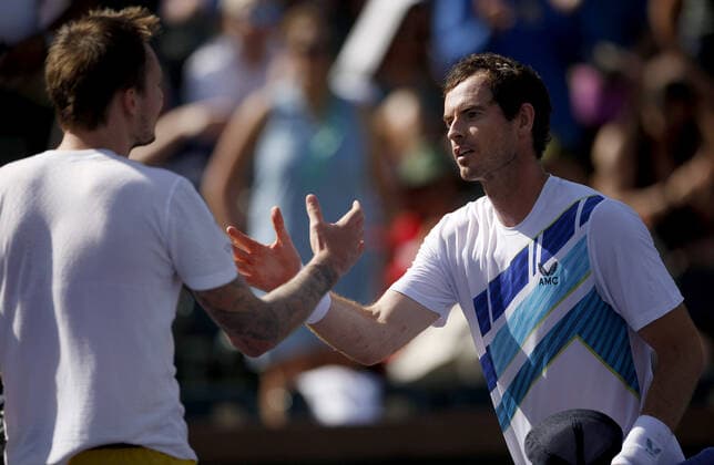 Mandatory Credit: Photo by Ella Ling Shutterstock (12845054at) Andy Murray of GBR shakes hands with Alexander Bublik of Kazakhstan BNP Paribas Open, Tennis, Day 5, Indian Wells Tennis Garden, California, USA - 13 Mar 2022 BNP Paribas Open, Tennis, Day 5, Indian Wells Tennis Garden, California, USA - 13 Mar 2022 Copyright: xEllaxLing Shutterstockx 12845054at
