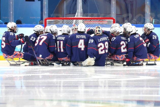 United States team group, Mannschaftsbild, Totale (USA), MARCH 13, 2022 - Para Ice hockey, Eishockey : Final match between United States 5-0 Canada during the Beijing 2022 Paralympic Winter games, Winterspiele,Spiele, Summer games at National Indoor Stadium in Beijing, China.  (183223050)