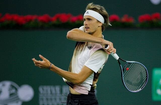 Mandatory Credit: Photo by Ella Ling Shutterstock (12845054dp) Alexander Zverev of Germany in action BNP Paribas Open, Tennis, Day 5, Indian Wells Tennis Garden, California, USA - 13 Mar 2022 BNP Paribas Open, Tennis, Day 5, Indian Wells Tennis Garden, California, USA - 13 Mar 2022 Copyright: xEllaxLing Shutterstockx 12845054dp