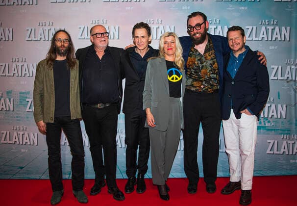 220314 Jens Sjögren, Mattias Nohrborg, David Lagercrantz, Frida Bargo, Jakob Beckman och Fredrik Heinig ankommer till galapremiär av filmen Jag är Zlatan den 14 mars 2022 i Stockholm. Copyright: JONATHANxNÄCKSTRAND BB220314JN012