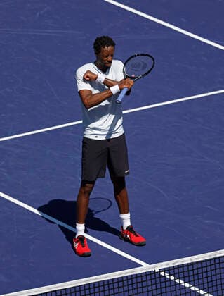 March 14, 2022 Gael Monfils of France celebrates after defeating Daniil Medvedev of Russia during the 2022 BNP Paribas Open at Indian Wells Tennis Garden in Indian Wells, California. Mandatory Photo Credit: CSM. Indian Wells United States of America - ZUMAc04_ 20220314_zaf_c04_092 Copyright: xCharlesxBausx