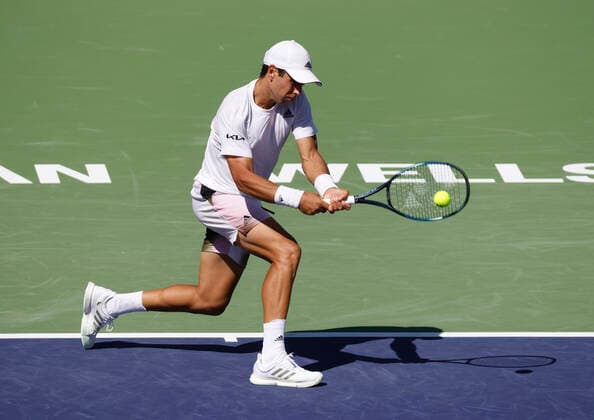 March 15, 2022 Jaume Munar of Spain returns a shot against Taylor Fritz during the 2022 BNP Paribas Open at Indian Wells Tennis Garden in Indian Wells, California. Mandatory Photo Credit: CSM. Indian Wells United States of America - ZUMAc04_ 20220315_zaf_c04_047 Copyright: xCharlesxBausx