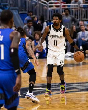 Orlando, Florida, March 15th 2022: Kyrie Irving (11 Brooklyn Nets) looks for a pass during the National Basketball Association game between Orlando Magic and Brooklyn Nets at Amway Center in Orlando, Florida. Andrea Vilchez SPP Orlando Magic v Brooklyn Nets - National Basketball Association - Amway Center 
