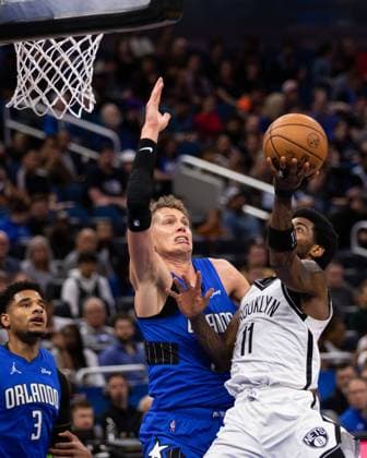 Orlando, Florida, March 15th 2022: Kyrie Irving (11 Brooklyn Nets) makes a layup during the National Basketball Association game between Orlando Magic and Brooklyn Nets at Amway Center in Orlando, Florida. Andrea Vilchez SPP Orlando Magic v Brooklyn Nets - National Basketball Association - Amway Center 
