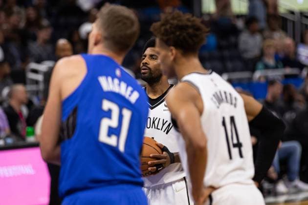 Orlando, Florida, March 15th 2022: Kyrie Irving (11 Brooklyn Nets) prepares for a freethrow during the National Basketball Association game between Orlando Magic and Brooklyn Nets at Amway Center in Orlando, Florida. Andrea Vilchez SPP Orlando Magic v Brooklyn Nets - National Basketball Association - Amway Center 