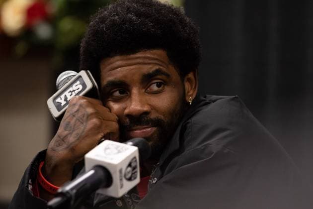 Orlando, Florida, March 15th 2022: Kyrie Irving (11 Brooklyn Nets) during the press conference, PK, Pressekonferenz after the National Basketball Association game between Orlando Magic and Brooklyn Nets at Amway Center in Orlando, Florida. Andrea Vilchez SPP Orlando Magic v Brooklyn Nets - National Basketball Association - Amway Center 