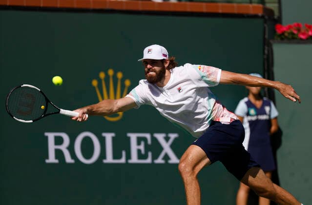 March 16, 2022 Reilly Opelka returns a shot against Rafael Nadal of Spain during the 2022 BNP Paribas Open at Indian Wells Tennis Garden in Indian Wells, California. Mandatory Photo Credit: CSM. Indian Wells United States of America - ZUMAc04_ 20220316_zaf_c04_146 Copyright: xCharlesxBausx