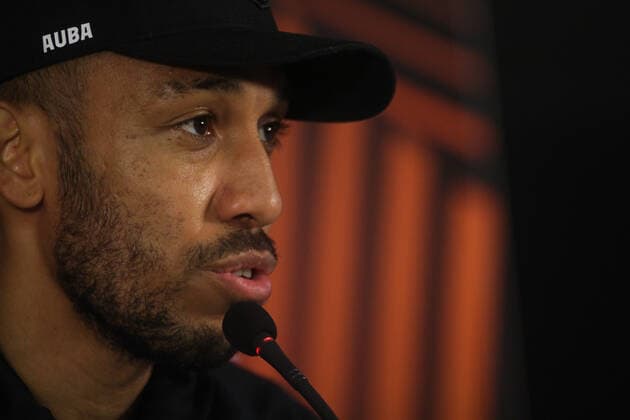 Barcelona press conference, PK, Pressekonferenz Before The Europe League Match Against Galatasaray Pierre Emerick Aubameyang speaking during Barcelona s press conference before the Europe League match against Galatasaray at NEF stadium, in Istanbul, Turkey, on March 16, 2022. Istanbul Turkey  Copyright: xAhmadxMorax originalFilename:mora-notitle220316_npkDz.jpg