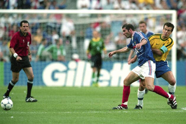 ZINEDINE ZIDANE, Francia, CARLOS DUNGA, Brasile, FIFA World Cup, WM, Weltmeisterschaft, Fussball France 1998, Final, Brazil vs France 0-3, Saint Denis CAMPIONATI MONDIALI FRANCIA 1998 - FINALE - BRASILE-FRANCIA 0-3