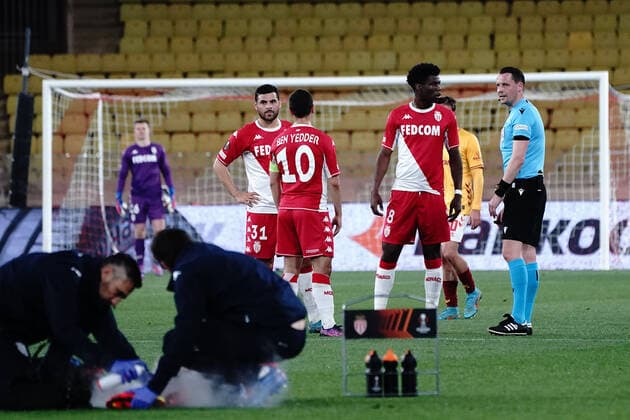 Deception - Kevin Volland (AS Monaco) - Wissam Ben Yedder (AS Monaco) - Aurelien Tchouameni (AS Monaco) FOOTBALL : AS Monaco vs Braga - 8 eme de finale retour Europa League - Monaco - 17 03 2022 NorbertScanella Panoramic 