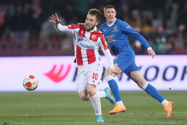 Red Star s Aleksandar Katai football Crvena zvezda Red star vs Glasgow Rangers UEFA Europa League match, Rajko Mitic stadium, Belgrade 17.03.2022. Photo: Marko Metlas MN PRESS MarkoxMetlas 