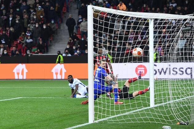 Fußball Europa League Achtelfinale Bayer 04 Leverkusen - Atalanta Bergamo am 17.03.2022 in der BayArena in Leverkusen Tor zum 0:1 durch Jeremie Boga ( Bergamo )