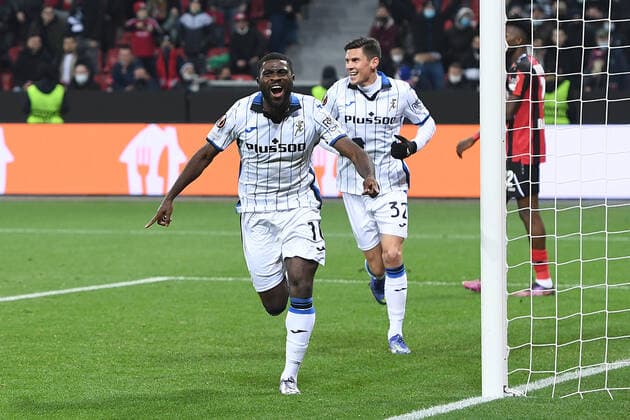 Fußball Europa League Achtelfinale Bayer 04 Leverkusen - Atalanta Bergamo am 17.03.2022 in der BayArena in Leverkusen Torjubel zum 0:1 durch Jeremie Boga ( Bergamo )