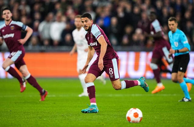 Mandatory Credit: Photo by Jed Leicester Shutterstock (12853355aj) Pablo Fornals of West Ham United West Ham United v Sevilla, UEFA Europa League, Round of 16, 2nd Leg, Football, The London Stadium, London, UK - 17 Mar 2022 West Ham United v Sevilla, UEFA Europa League, Round of 16, 2nd Leg, Football, The London Stadium, London, UK - 17 Mar 2022  Copyright: xJedxLeicester Shutterstockx 12853355aj