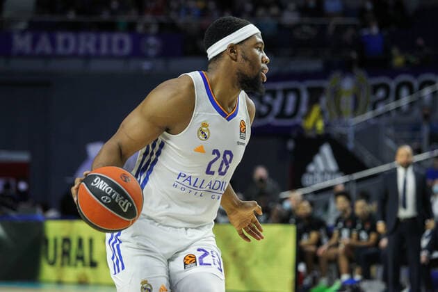 March 17, 2022, MADRID, MADRID, SPAIN: Guerschon Yabusele of Real Madrid in action during Turkish Airlines Euroleague basketball match between Real Madrid and Asvel Lyon-Villeurbanne at Wizink Center on march 17, 2022 in Madrid, Spain. MADRID SPAIN - ZUMAa181 20220317_zaa_a181_017 Copyright: xIrinaxR.xHipolitox