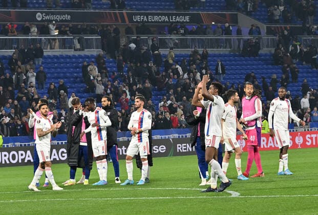 Joie de Emerson et de ses coequipiers (lyon) FOOTBALL: Olympique Lyonnais vs FC Porto - Ligue Europa - 17 03 2022 FredericChambert Panoramic 